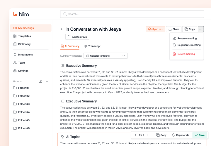Redesigning an AI Meeting Assistant screenshot 1
