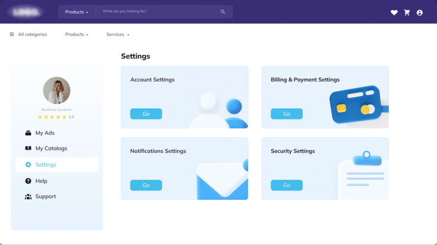 Digital Marketplace for a Business Support Center screenshot 1