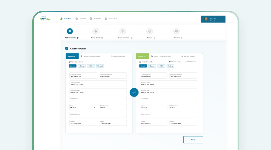 VNP Transport Portal screenshot 2