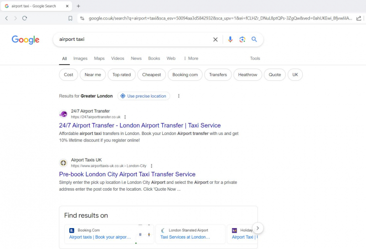 Google UK Page 1 Rankings for 247 Airport Transfer – London Airport Transfers SEO Win screenshot 1