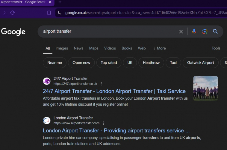 Google UK Page 1 Rankings for 247 Airport Transfer – London Airport Transfers SEO Win screenshot 2