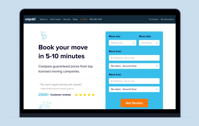 Unpakt Moving Comparison Service Platform screenshot 1