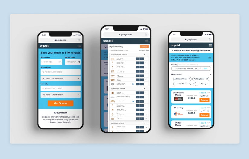 Unpakt Moving Comparison Service Platform screenshot 2