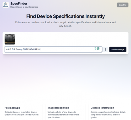 SpecFinder screenshot 1