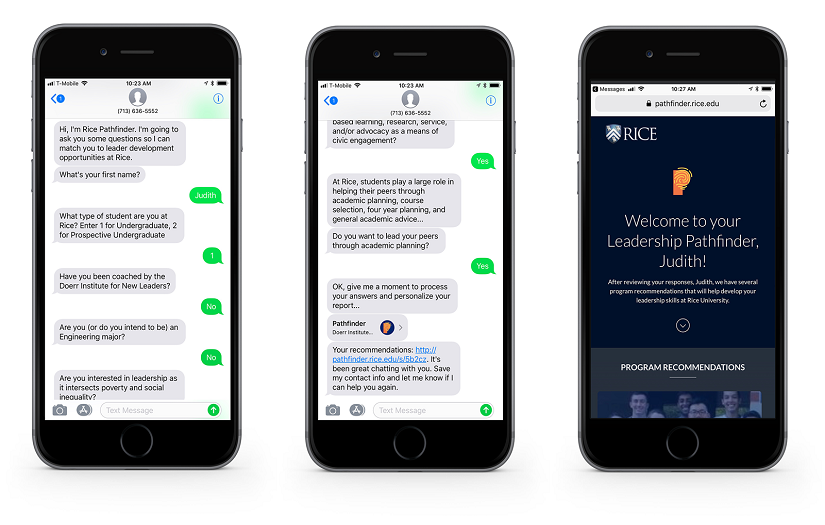 Using a chatbot to engage student leaders at Rice University screenshot 1