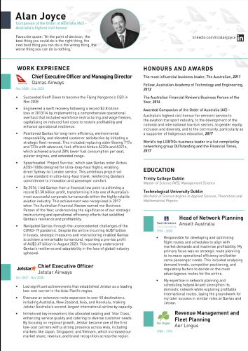 Resume for Alan Joyce screenshot 1