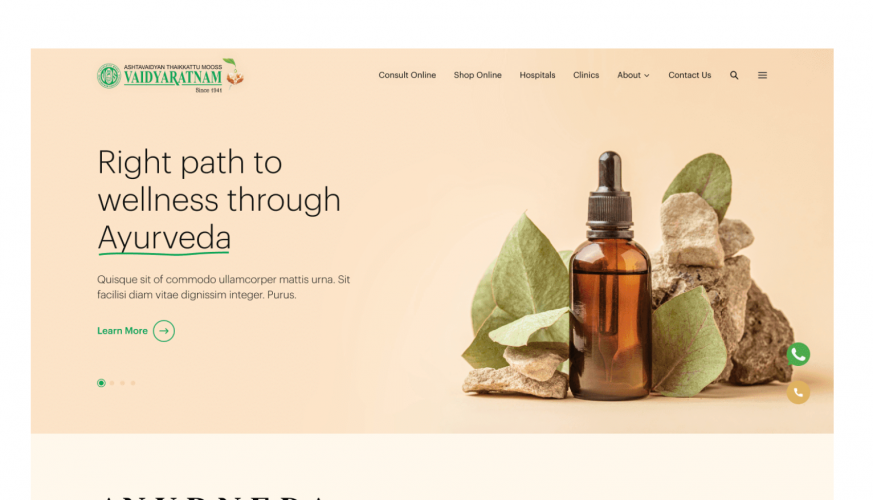 Vaidyaratnam Website — Ayurveda Heritage Meets Digital Innovation screenshot 1