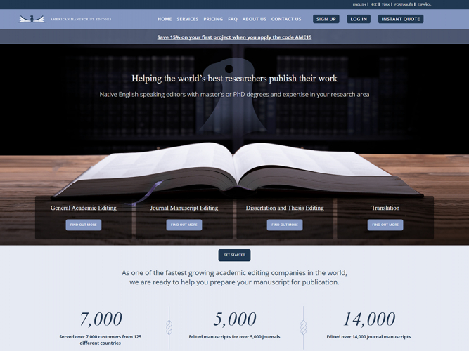 American Manuscript Editors: Online Editing Services Platform screenshot 1