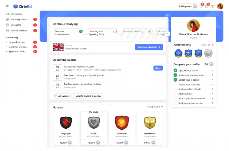 An eLearning management system screenshot 2