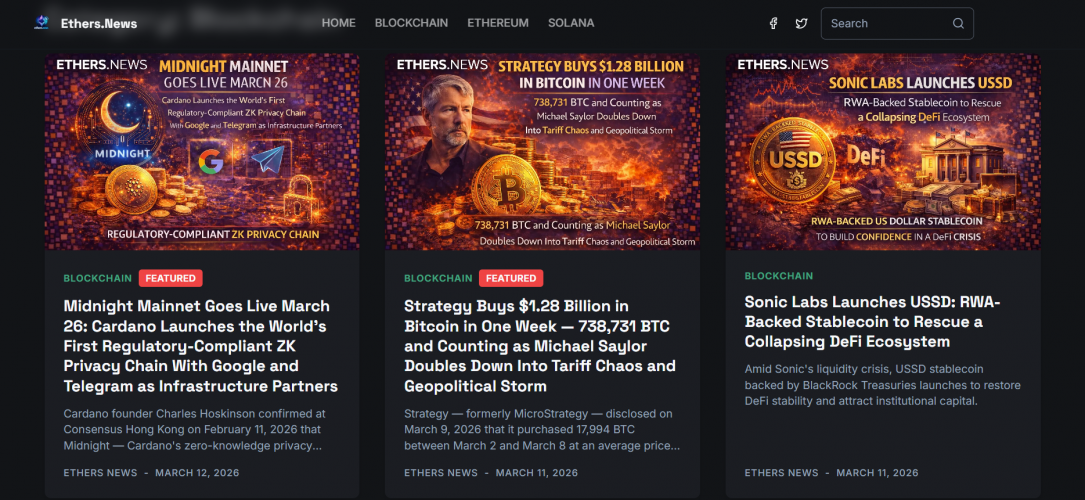 Ethers News next-gen Crypto News Publishing Platform screenshot 1