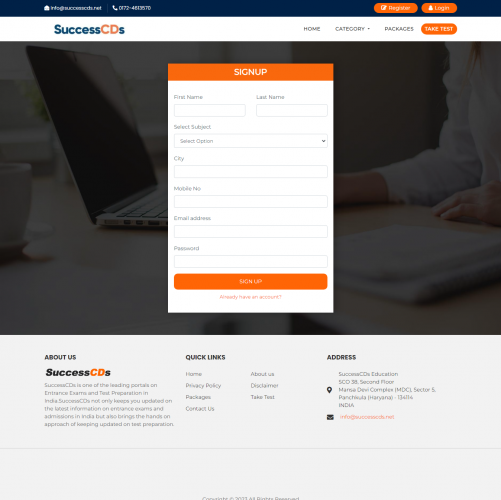 Create a Laravel website, SuccessCDs, that provides information and alerts for entrance exams screenshot 1