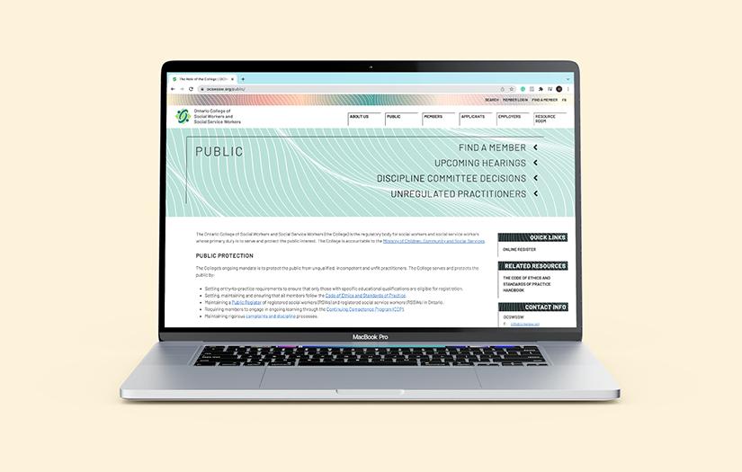 Website Redesign for the Ontario College of Social Workers and Social Service Workers (OCSWSSW) screenshot 2