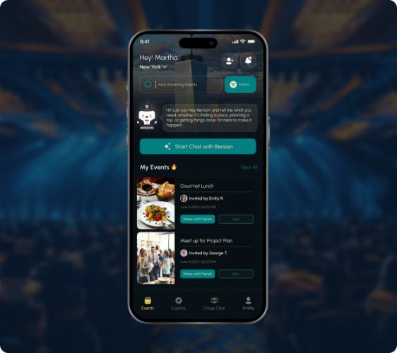 Hey Benson: Intelligent Event Planning and Social Coordination App screenshot 1
