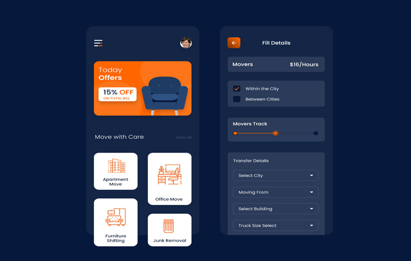 Movers and Packers App UIUX screenshot 1