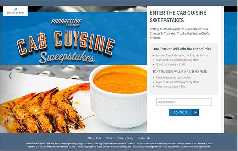 cab cuisine sweepstakes screenshot 1