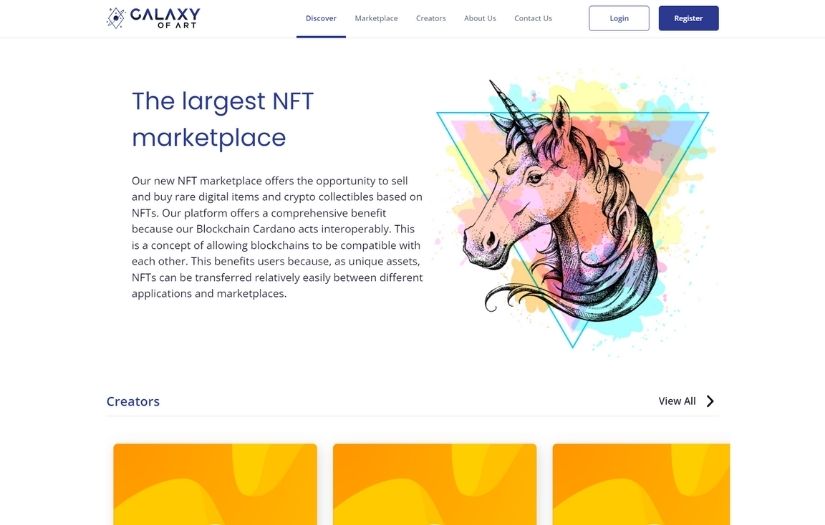 Galaxy of Art- NFT Marketplace on Cardano Blockchian screenshot 1