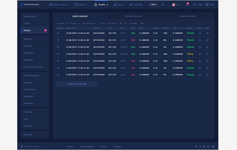 CREX – crypro-assets exchange trading system and Web Terminal screenshot 5
