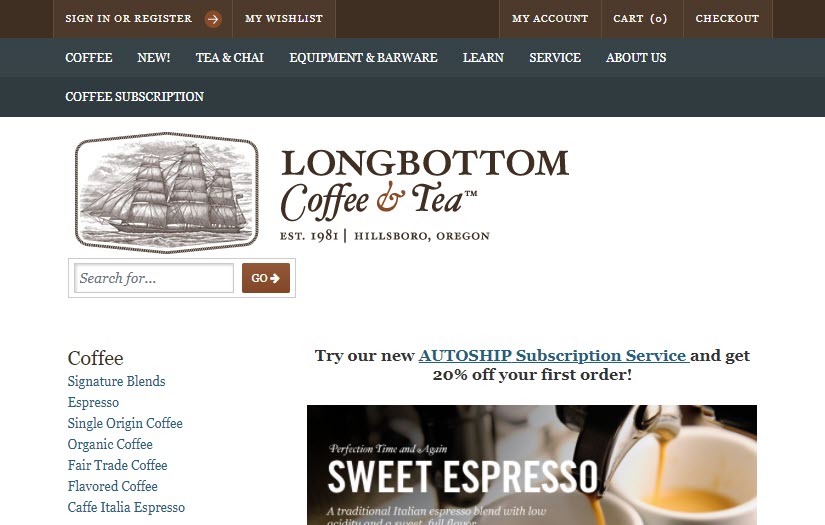 Long Bottom Coffee & Tea - Salesforce Commerce Cloud - SFRA screenshot 1