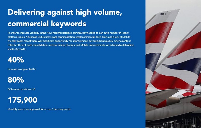 Delivering against high volume, commercial keywords for British Airways screenshot 1