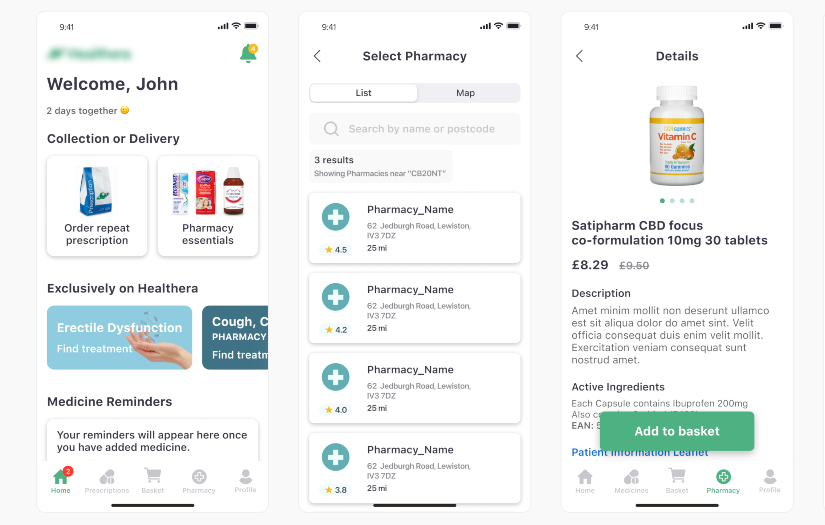 Product design for medicine ordering screenshot 1