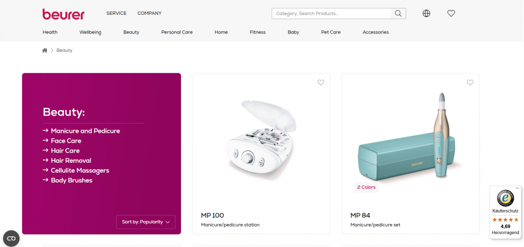 Beurer.com - brand specializing in health and well-being products screenshot 2