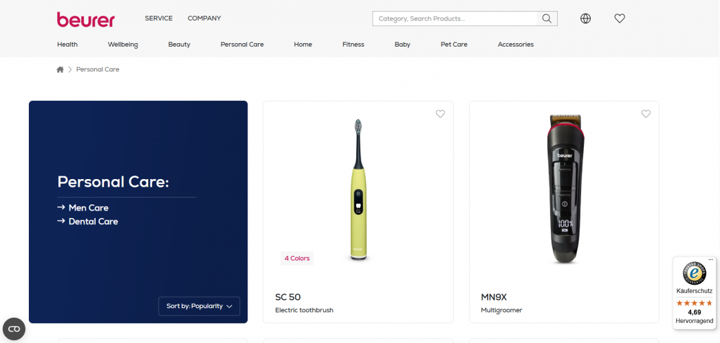 Beurer.com - brand specializing in health and well-being products screenshot 1