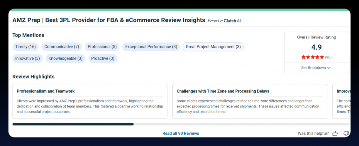 AMZ Prep Named #1 Clutch Global B2B Champion: 3PL, Freight, and Amazon FBA  screenshot 2