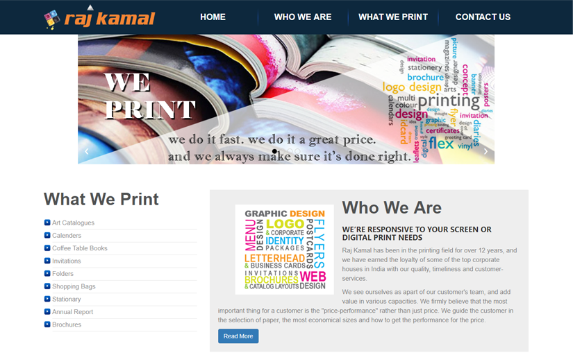 Raj Kamal Printers website screenshot 1