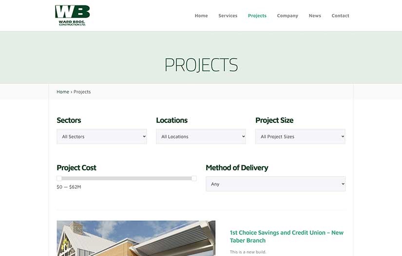 Ward Bros. Construction Website Design screenshot 2
