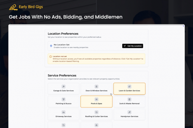 EarlyBirdGigs – AI-Driven Property Analysis & Lead Generation Platform screenshot 1