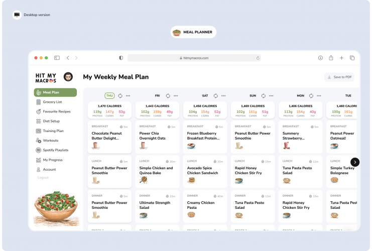 HIT MY MACROS - Your Complete Fitness Planner. Website screenshot 2