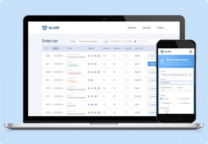 Website and CRM for managing warehouses screenshot 1