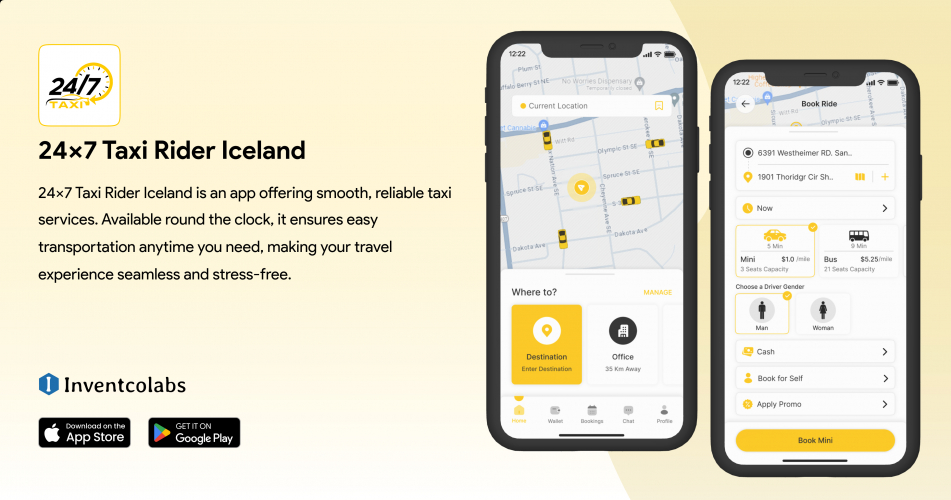 24x7 Taxi Rider Iceland Mobile App screenshot 2