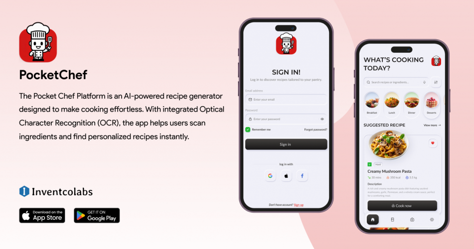 AI Recipe Generator App Pocket Chef Platform screenshot 1