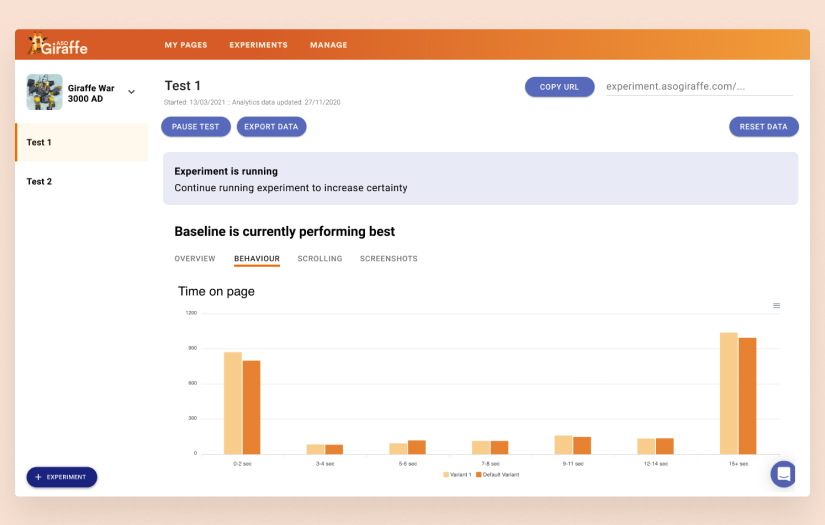 ASO Giraffe: A/B Test Apple App Store and Google Play Pages screenshot 1