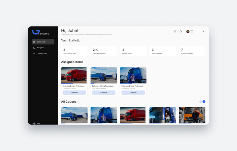 Transport Learning Management System: Case screenshot 1
