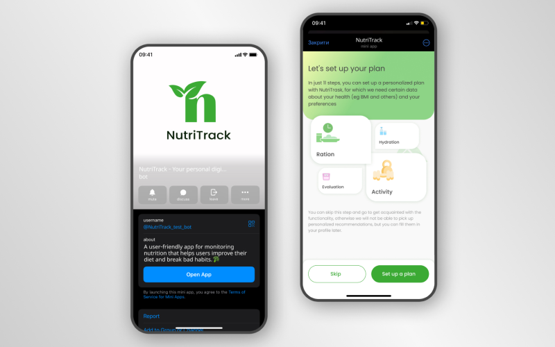 NutriTrack mini app screenshot 1