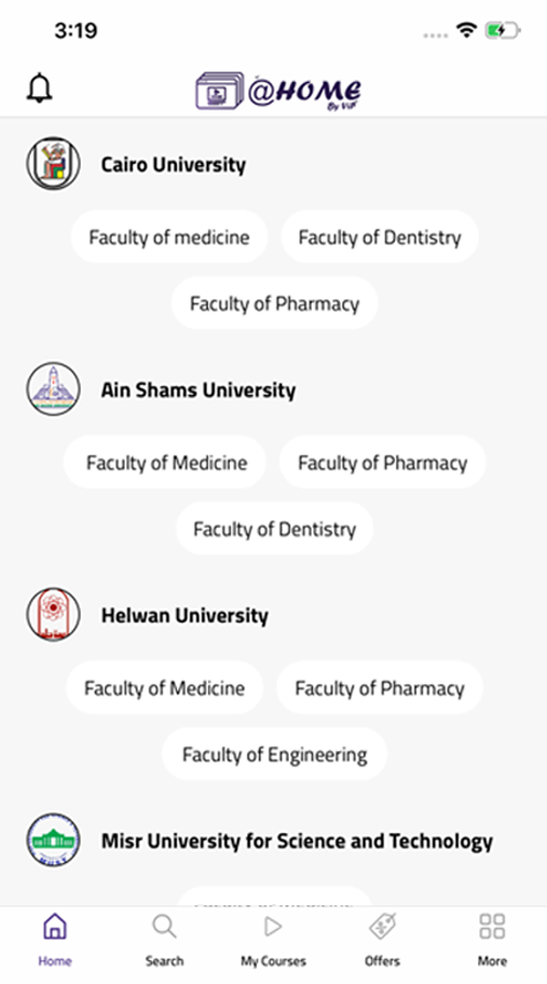 @HOME E-LEARNING PLATFORM DEVELOPED TO SERVE MEDICAL STUDENTS IN EGYPT FOR ANDROID AND IPHONE screenshot 2