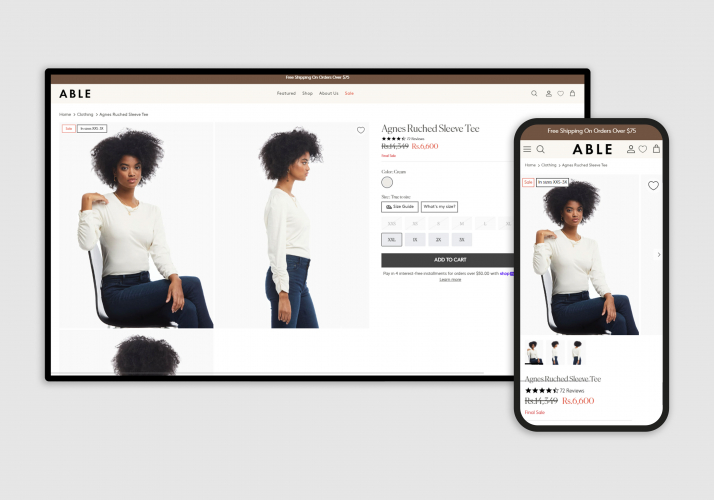 Custom Designed & Developed Store for Able Clothing screenshot 2