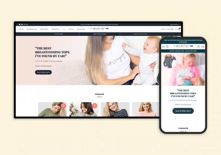 The Milky Tee Company website's migration from Magento to Shopify screenshot 3