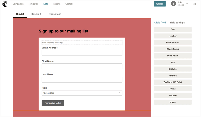 Mail chimp form