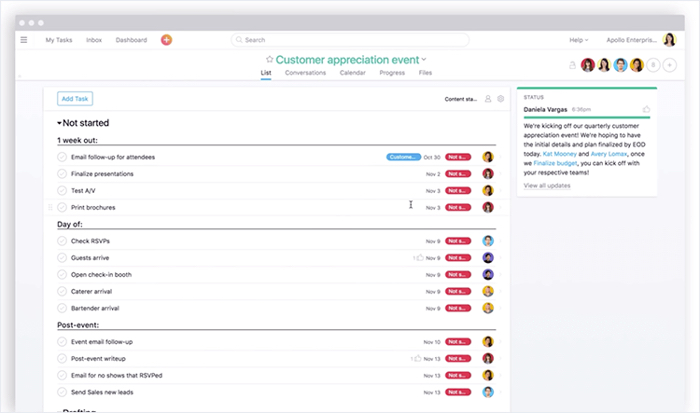 List dashboard -asana