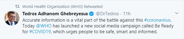 WHO tweets on coronavirus