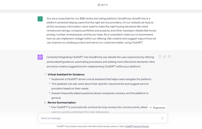 ChatGPT gives product development ideas