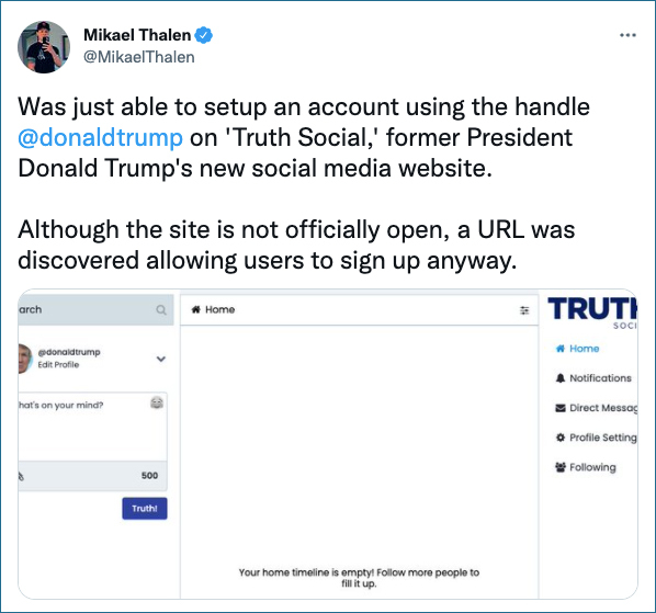 Truth social hacked tweet