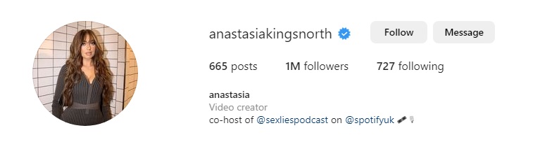 Anastasia Instagram account profile 