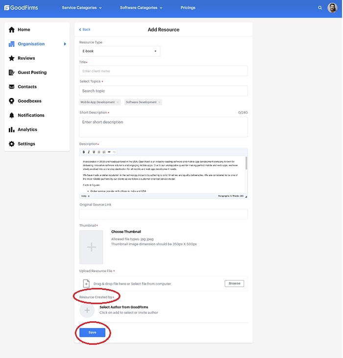 Goodfirms Choose Resource Author & Save