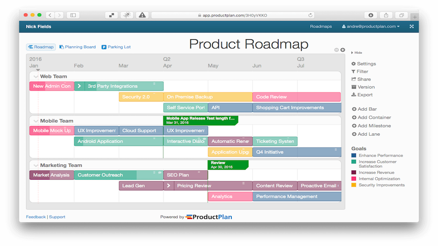 Product Roadmap screenshot