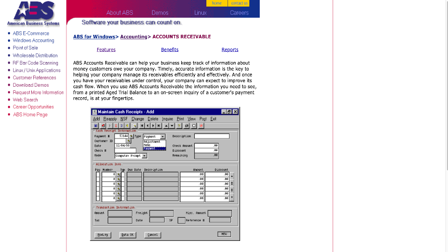 ABS Accounts Receivable screenshot