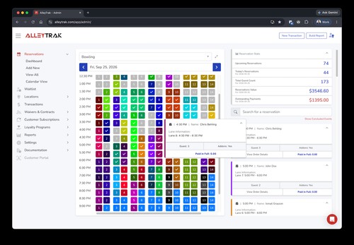 The AlleyTrak dashboard makes it easy to add, edit, check-in, and manage the facility.